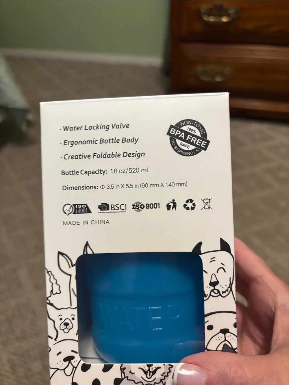 Lesotc Blue Portable Dog Water Bottle with Black Bowl